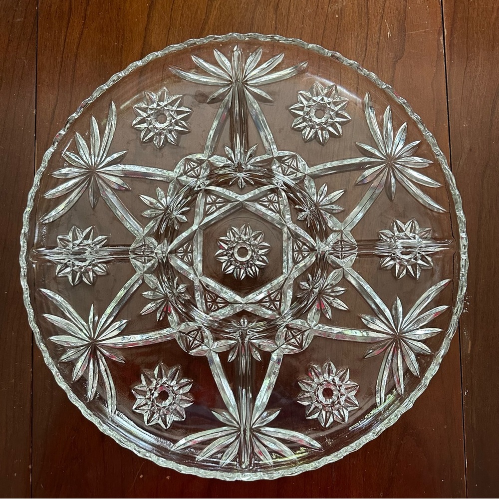 Vintage ANCHOR HOCKING "Early American Prescut" 13.5" Glass Divided Serving Tray